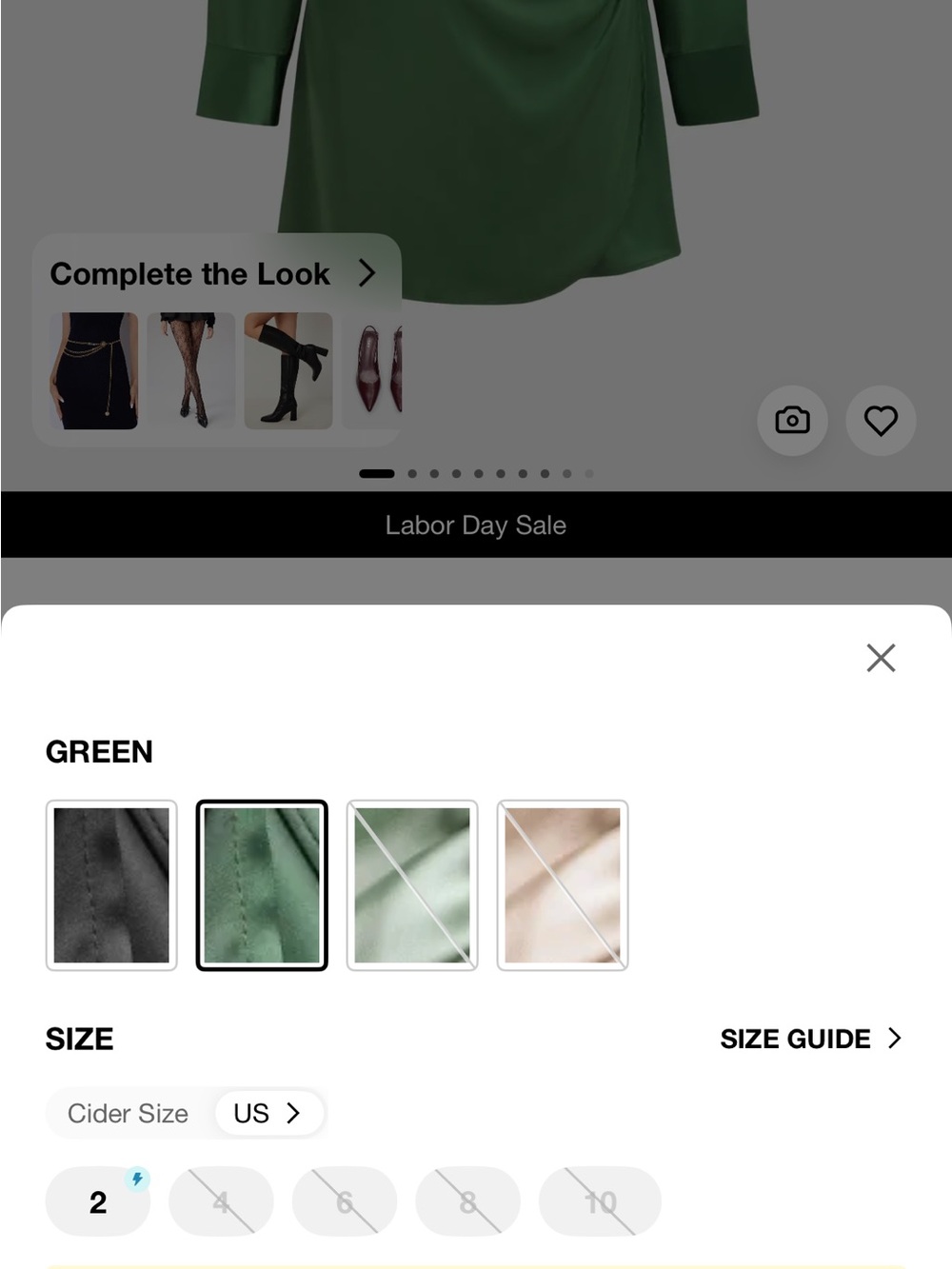 Cider Dirty Martini Green Satin Wrap Shirt Dress SOLD OUT ONLINE - Picture 3 of 11